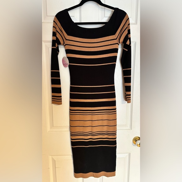 Love Always by FCT Sweater Dress - Striped Long Sleeve Form Fit Stretch - Picture 2 of 5